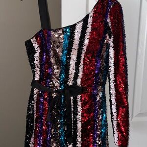 Sequin One Shoulder Dress - Multicolor
